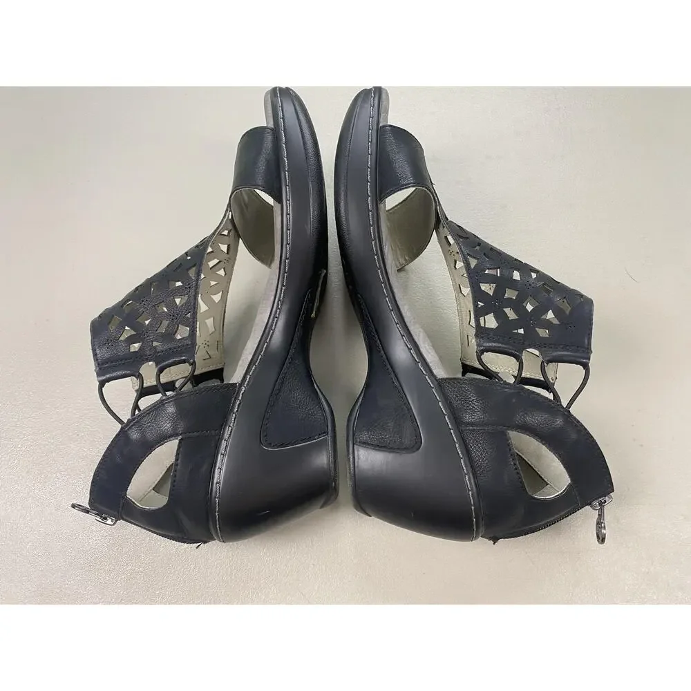 JBU Wedge Sandals Womens 11 Black Vegan Isla Zip Memory Foam Cutout Strappy